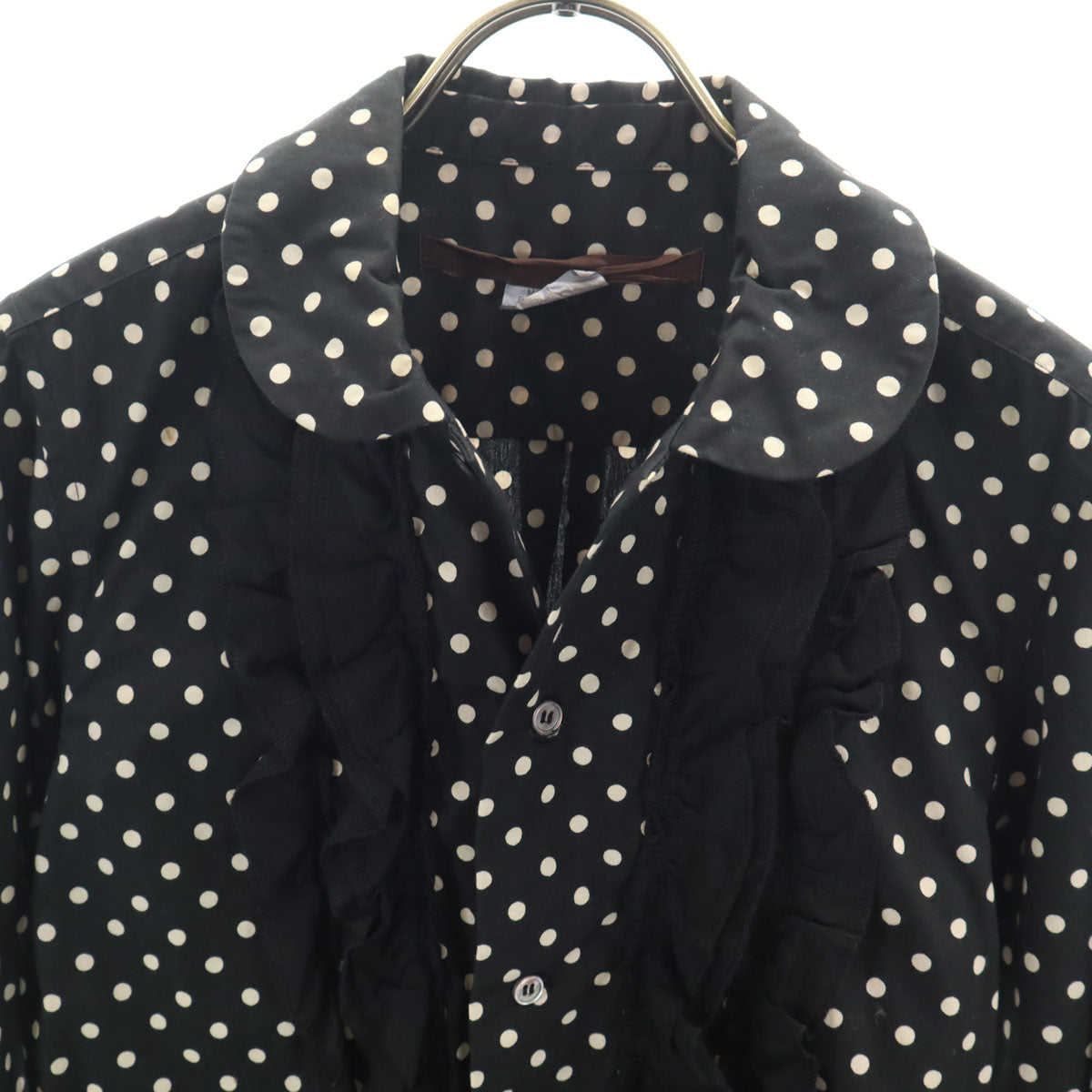 COMME des GARCONS コムデギャルソン 2010年 日本製 ドット柄 長袖 フリル ブラウス S ブラック 水玉 シャツ レディース
