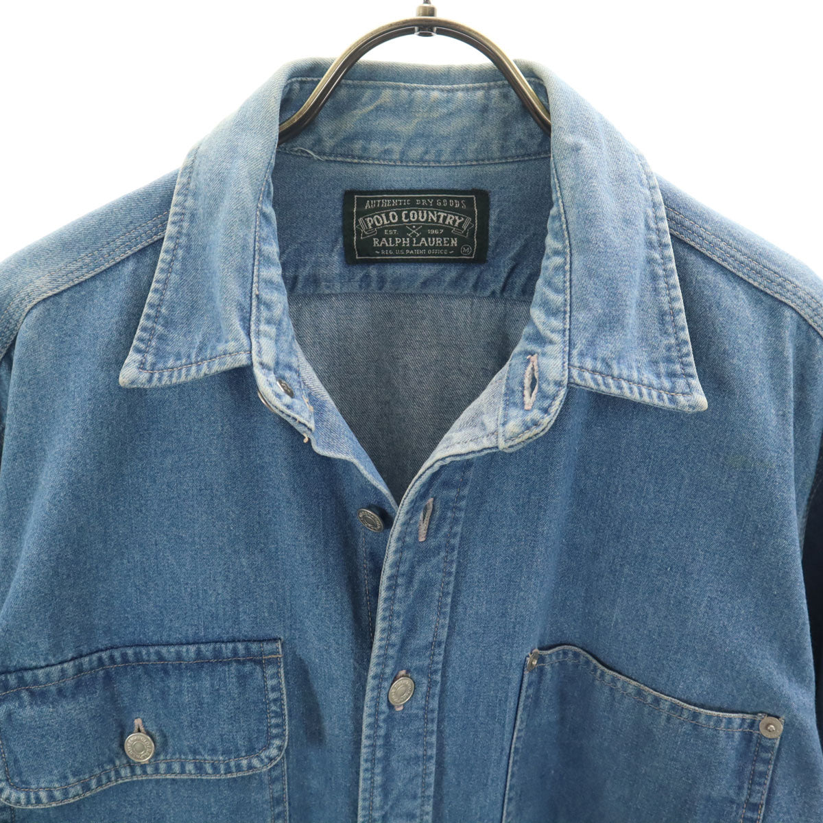 POLO COUNTRY RALPH LAUREN ポロカントリー ラルフローレン 80s 90s オールド 長袖 デニムシャツ M ウォッシュブルー メンズ