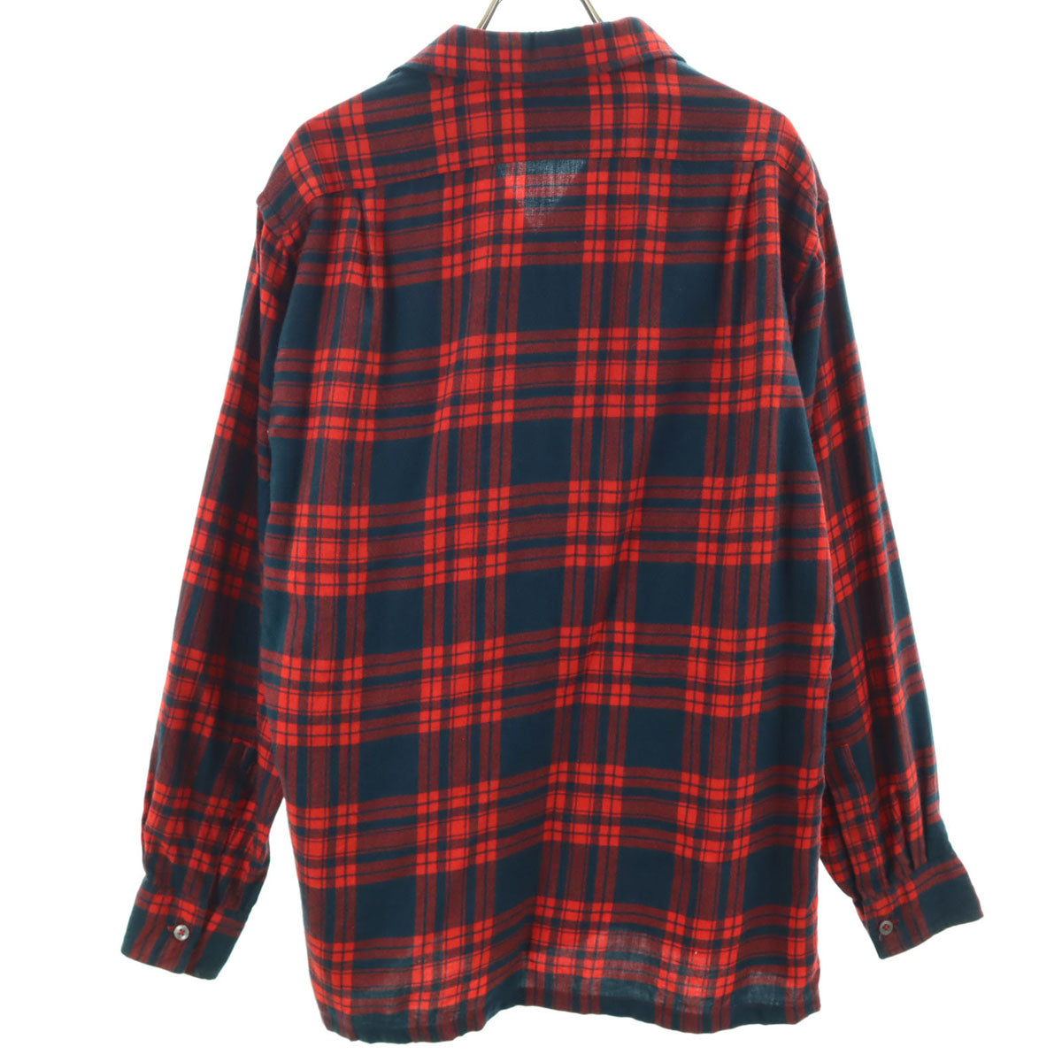 60s ヴィンテージ チェック柄 長袖 オープンカラーシャツ M レッド メンズ