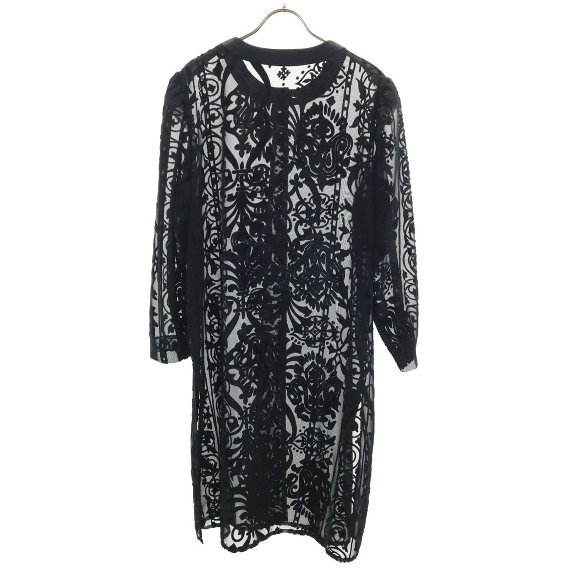 GIVENCHY ジバンシィ 90s 日本製 オールド 総柄 長袖 シースルー ロング カーディガン 13 ブラック レディース