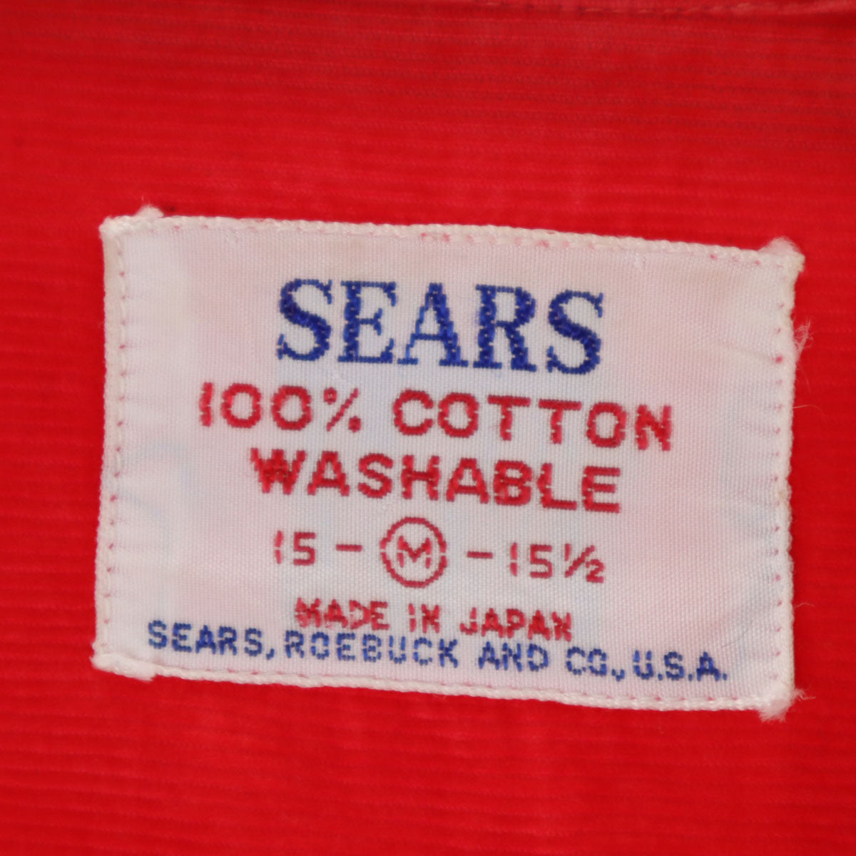 Sears シアーズ 60s ヴィンテージ 日本製 長袖 コーデュロイ オープンカラーシャツ M レッド メンズ