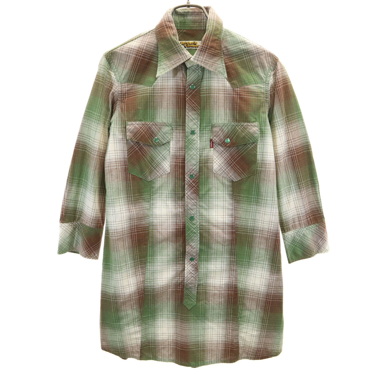 HYSTERIC GLAMOUR ヒステリックグラマー 日本製 チェック柄 5分袖 チュニック ウエスタンシャツ F グリーン系 レディース
