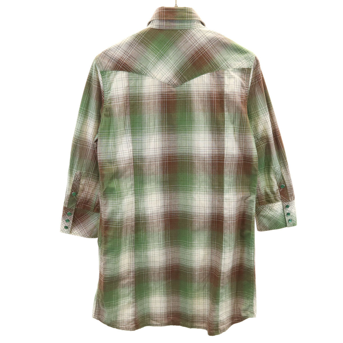 HYSTERIC GLAMOUR ヒステリックグラマー 日本製 チェック柄 5分袖 チュニック ウエスタンシャツ F グリーン系 レディース