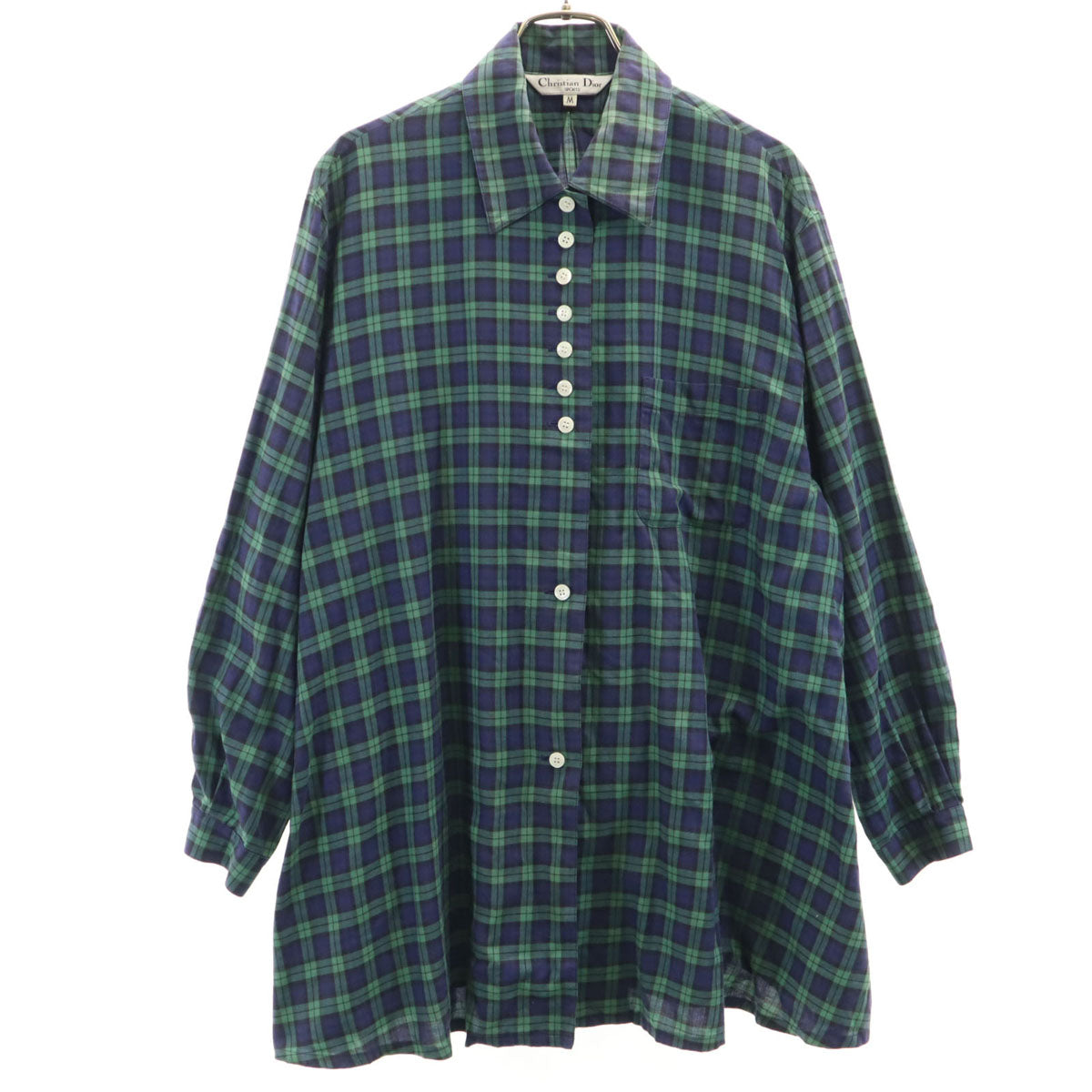 Christian Dior SPORTS クリスチャンディオールスポーツ 90s オールド チェック柄 長袖 チュニック丈 シャツ M ネイビー レディース