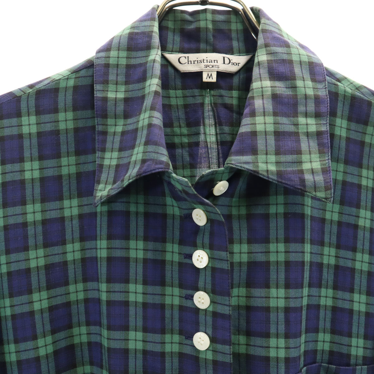 Christian Dior SPORTS クリスチャンディオールスポーツ 90s オールド チェック柄 長袖 チュニック丈 シャツ M ネイビー レディース