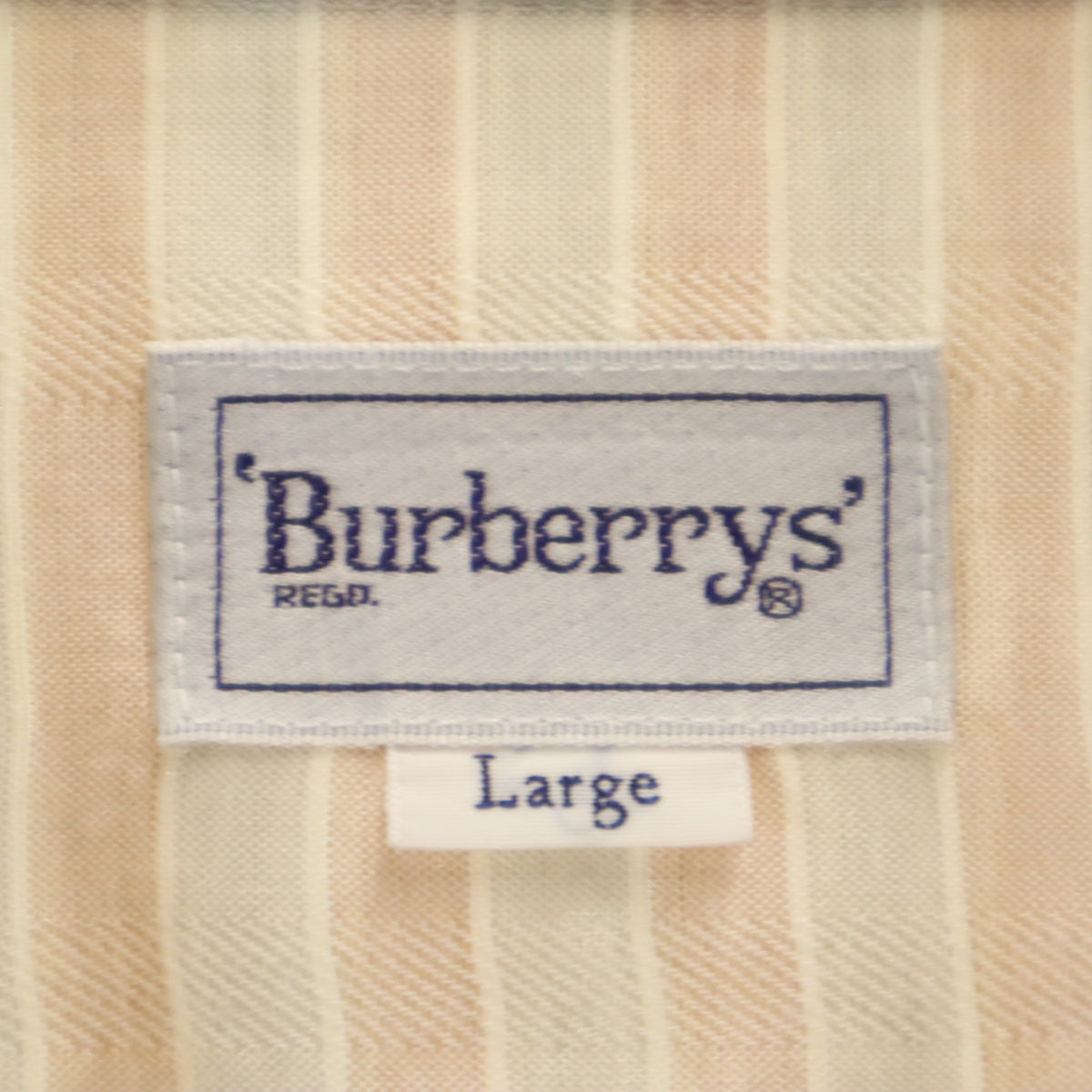 Burberrys バーバリーズ 90s リネンブレンド オールド ボーダー柄 長袖 バンドカラーシャツ L ベージュ メンズ