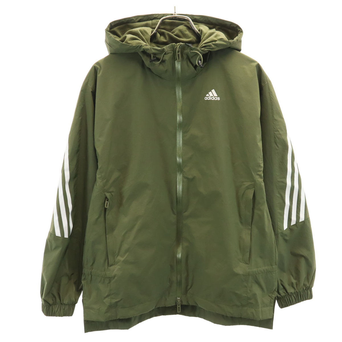 adidas アディダス 長袖 ナイロン ジップパーカー S カーキ 裏トリコット メンズ