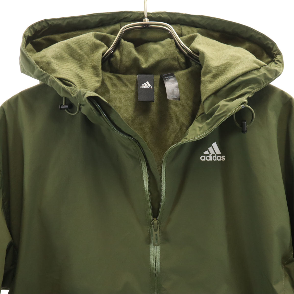 adidas アディダス 長袖 ナイロン ジップパーカー S カーキ 裏トリコット メンズ