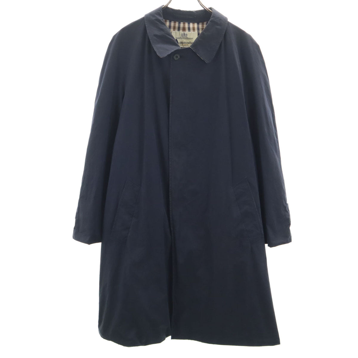 Aquascutum アクアスキュータム イングランド製 ステンカラーコート ネイビー メンズ