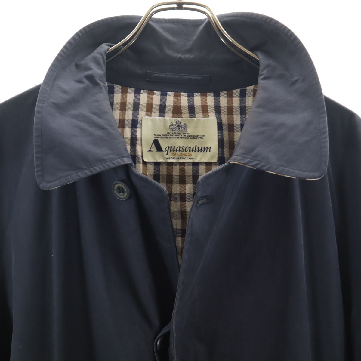 Aquascutum アクアスキュータム イングランド製 ステンカラーコート ネイビー メンズ