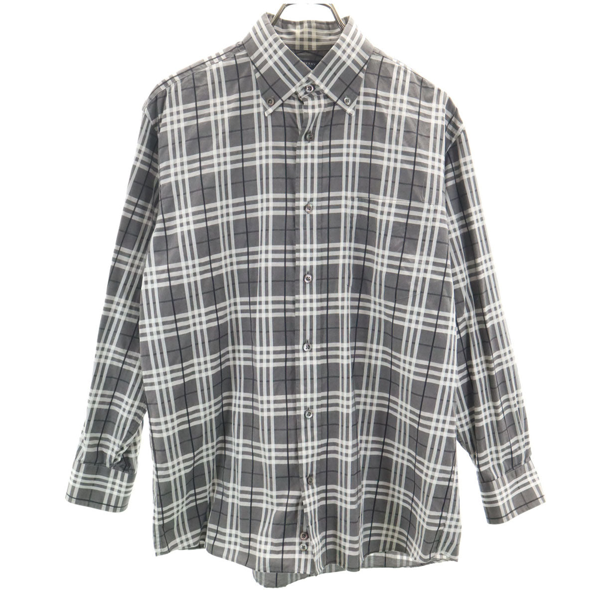 BURBERRY LONDON バーバリーロンドン 日本製 チェック柄 長袖 ボタンダウンシャツ L グレー 三陽商会 メンズ