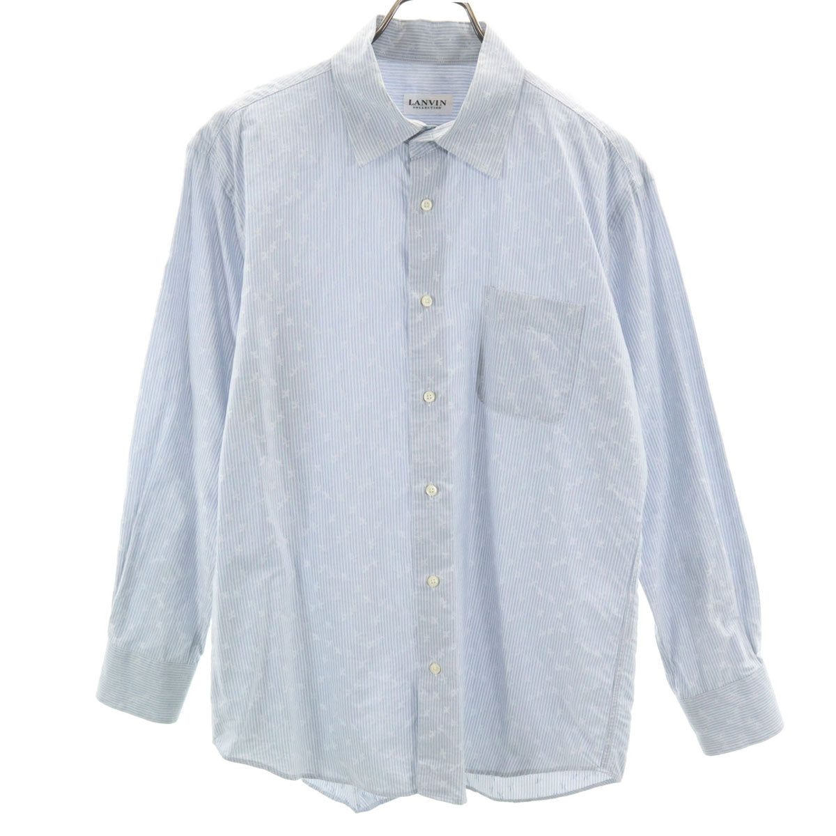 LANVIN LA COLLECTION ランバンコレクション 日本製 ストライプ柄 長袖 コットンシャツ L ブルー系 メンズ