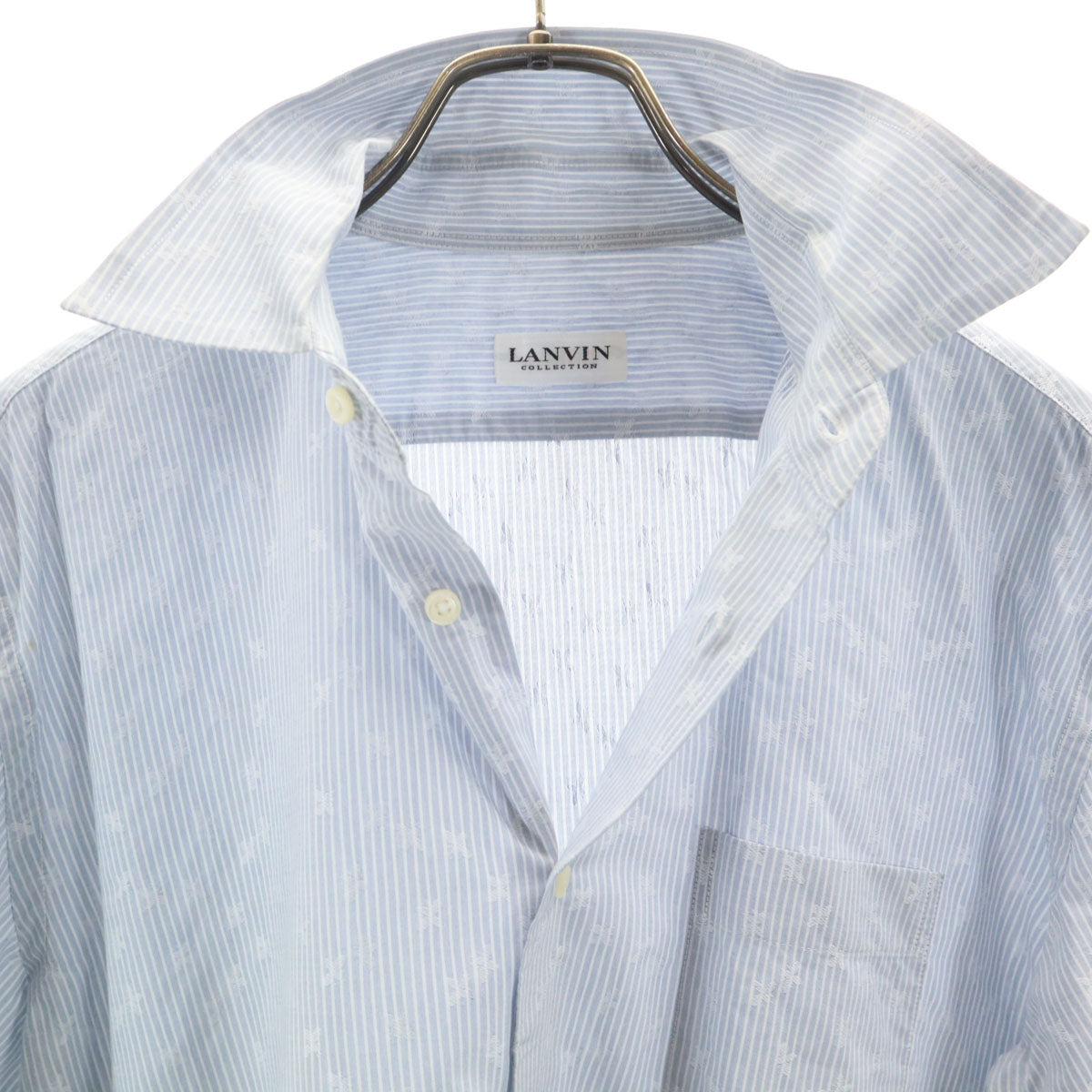 LANVIN LA COLLECTION ランバンコレクション 日本製 ストライプ柄 長袖 コットンシャツ L ブルー系 メンズ