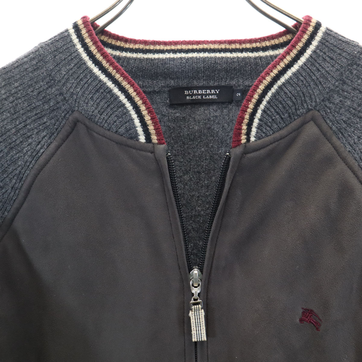 BURBERRY BLACK LABEL バーバリーブラックレーベル 切替 ニット ジップジャケット 2 グレー 三陽商会 メンズ