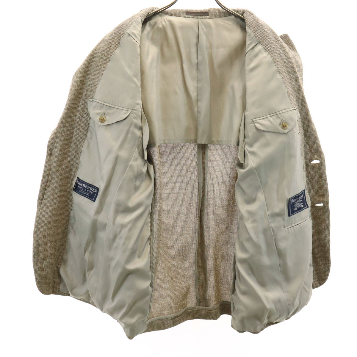 Burberrys バーバリーズ 90s 日本製 シルク リネンブレンド オールド チェック柄 テーラードジャケット 42 ベージュ メンズ