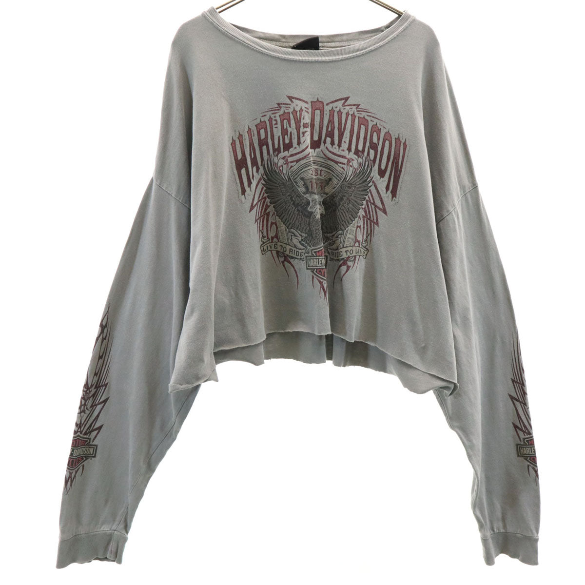 HARLEY DAVIDSON ハーレーダビッドソン 長袖 ショート丈 Tシャツ 2XL グレー ロンT レディース