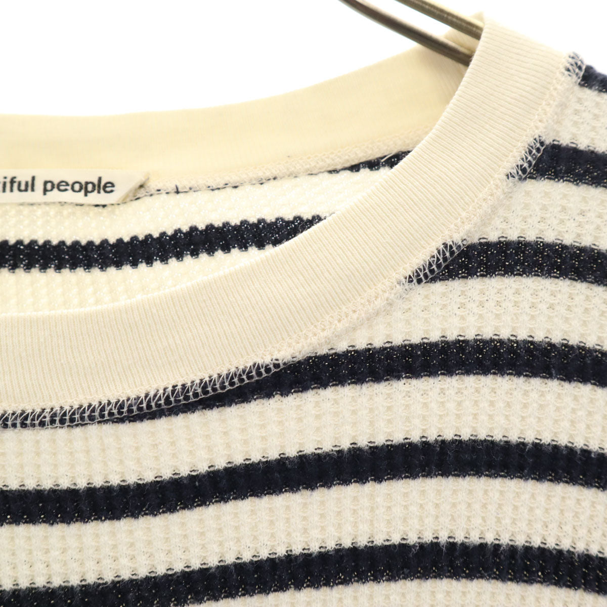 beautiful people ビューティフルピープル 日本製 ボーダー柄 長袖 サーマル Tシャツ XS アイボリー レディース