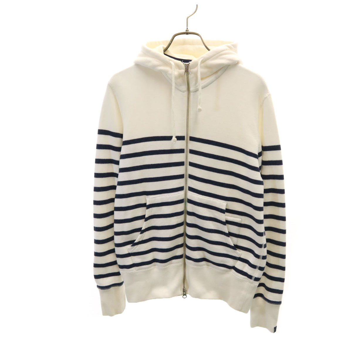 LOOPWHEELER ループウィラー 日本製 ボーダー柄 長袖 スウェット ジップパーカー S ホワイト メンズ