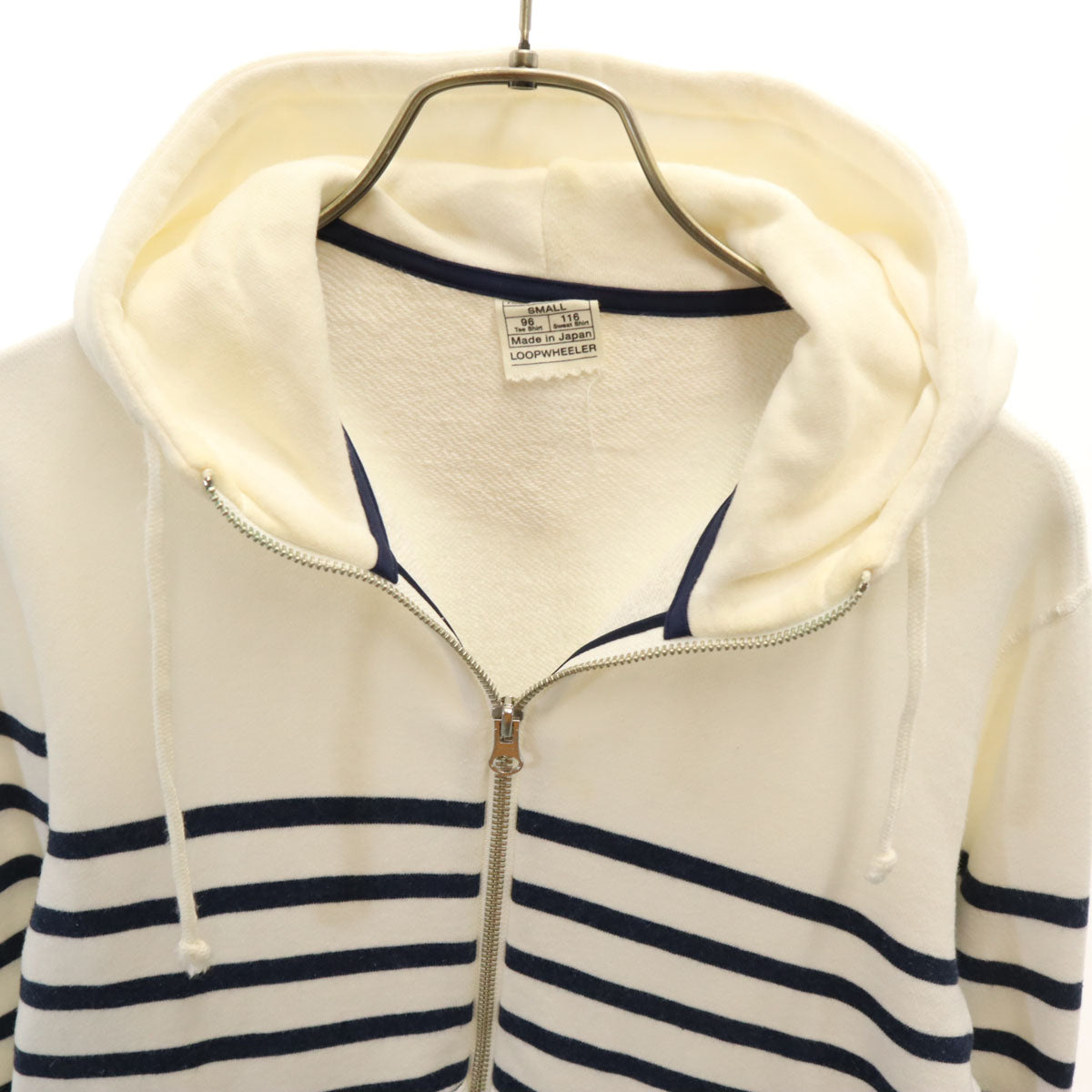 LOOPWHEELER ループウィラー 日本製 ボーダー柄 長袖 スウェット ジップパーカー S ホワイト メンズ