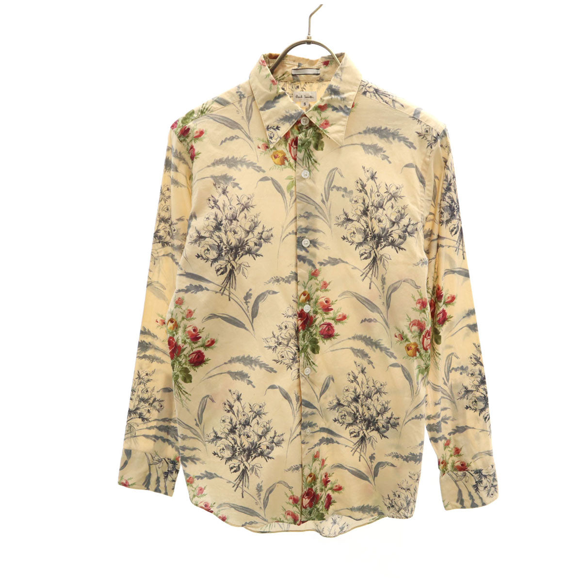 Paul Smith ポールスミス 日本製 花柄 長袖 コットンシャツ S ベージュ メンズ