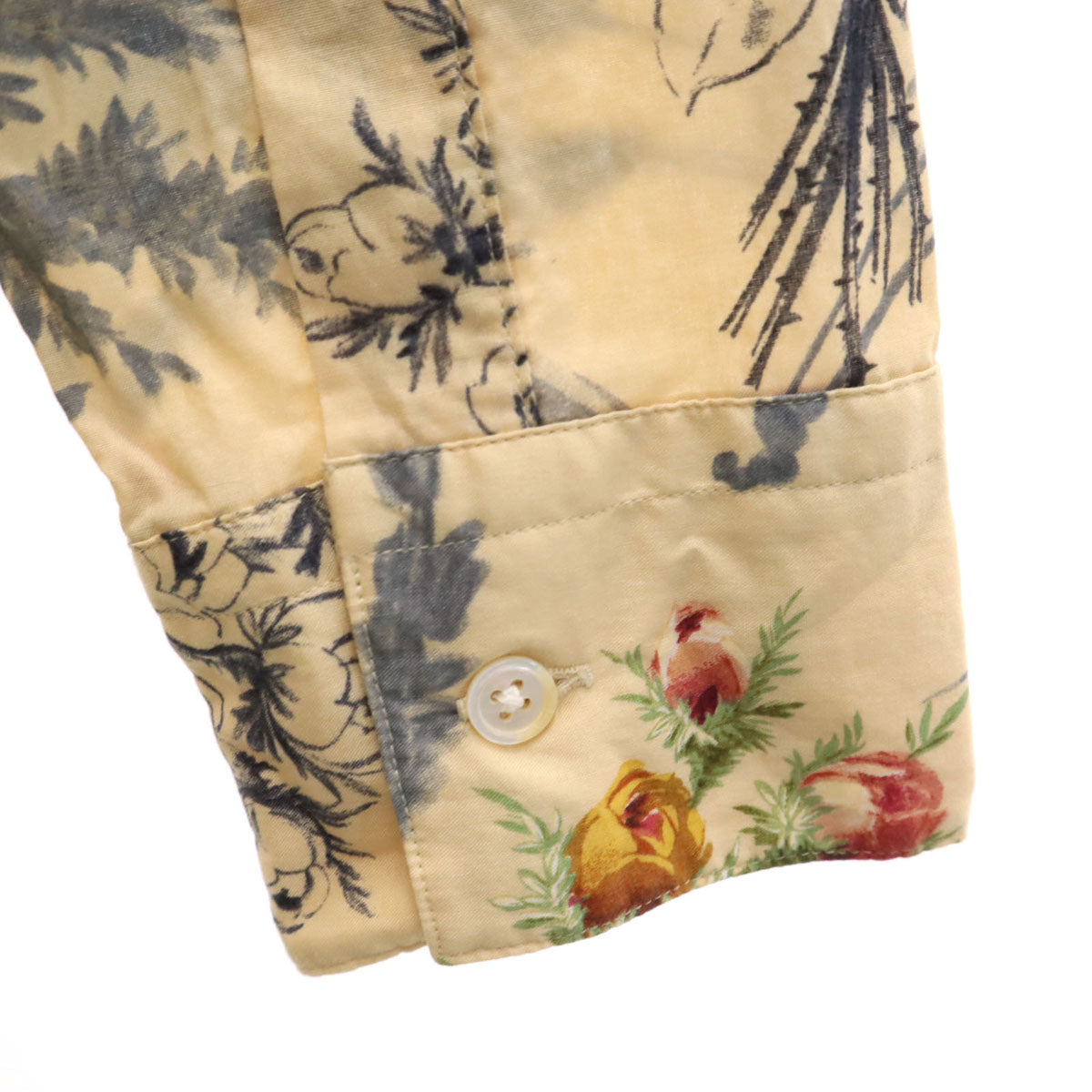 Paul Smith ポールスミス 日本製 花柄 長袖 コットンシャツ S ベージュ メンズ