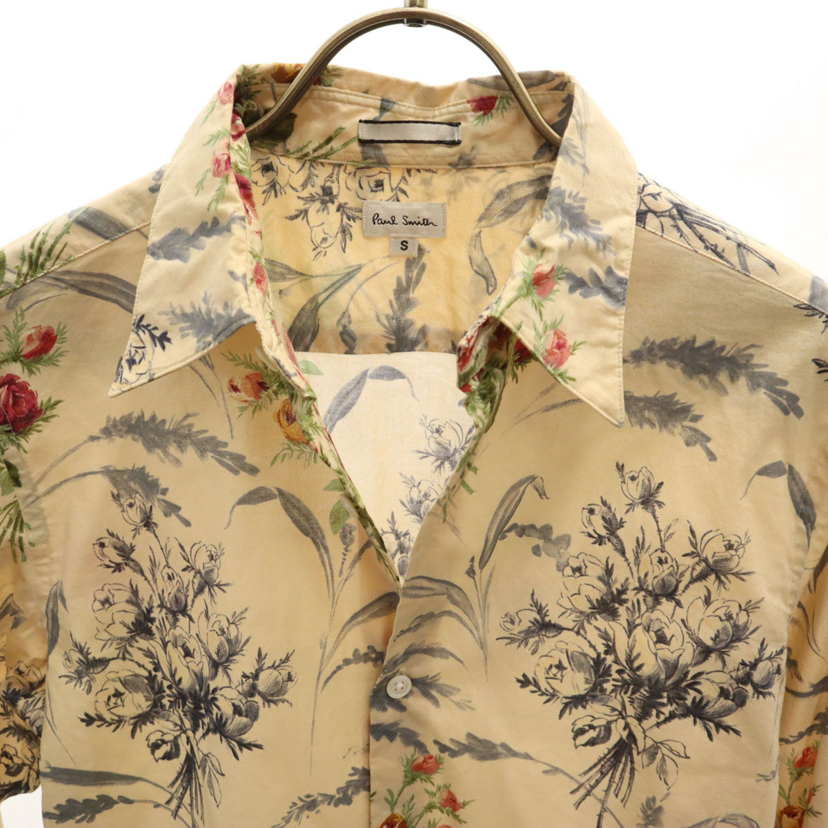 Paul Smith ポールスミス 日本製 花柄 長袖 コットンシャツ S ベージュ メンズ