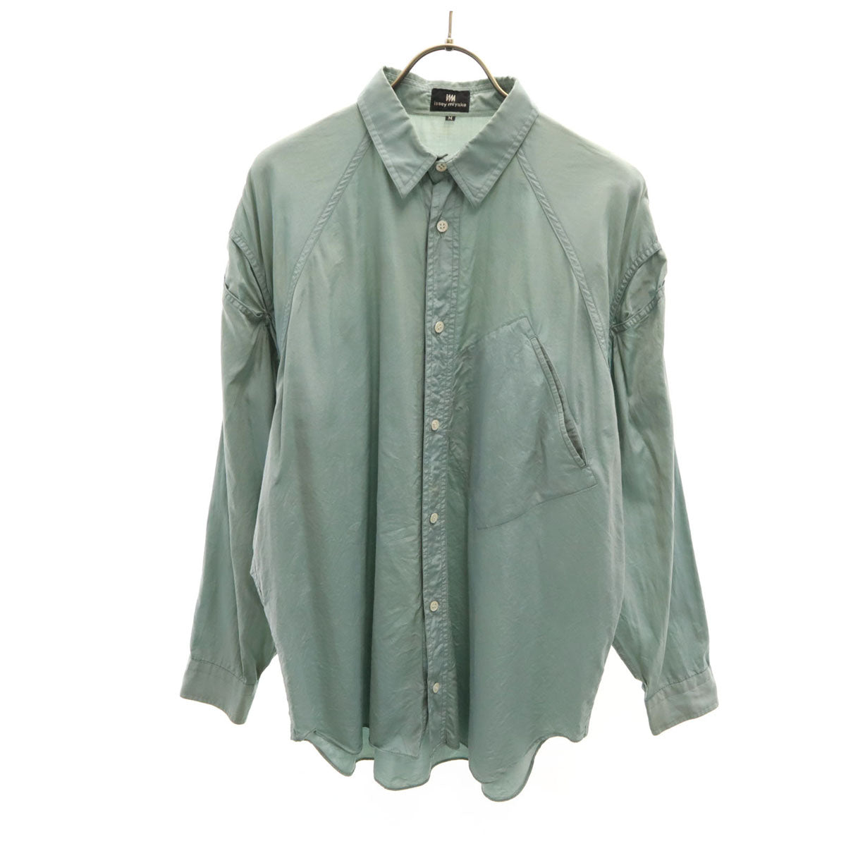 ISSEY MIYAKE イッセイミヤケ 90s シルクブレンド オールド 長袖 シャツ M グリーングレー メンズ