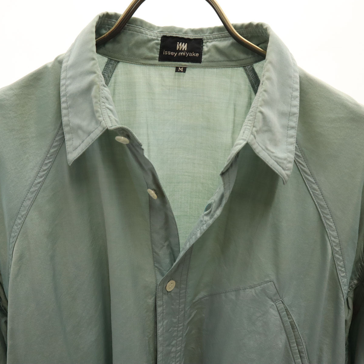 ISSEY MIYAKE イッセイミヤケ 90s シルクブレンド オールド 長袖 シャツ M グリーングレー メンズ