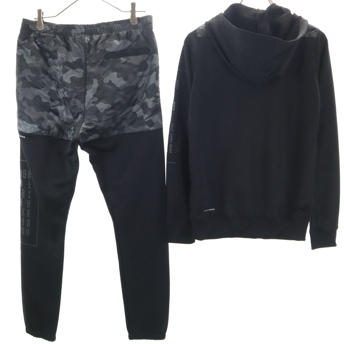 未使用 Reebok リーボック カモフラ柄切替 長袖 ジップパーカー 上下 セットアップ M/L ブラック ジャージ メンズ