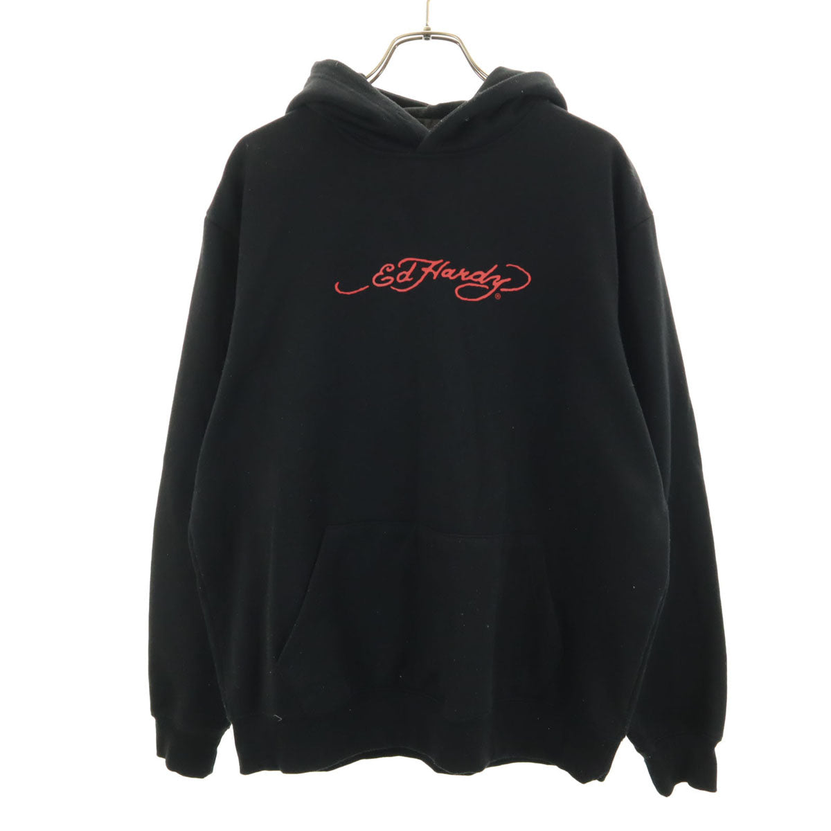 EdHardy エドハーディー バックプリント 長袖 スウェットパーカー M 黒 プルオーバー 裏起毛 メンズ