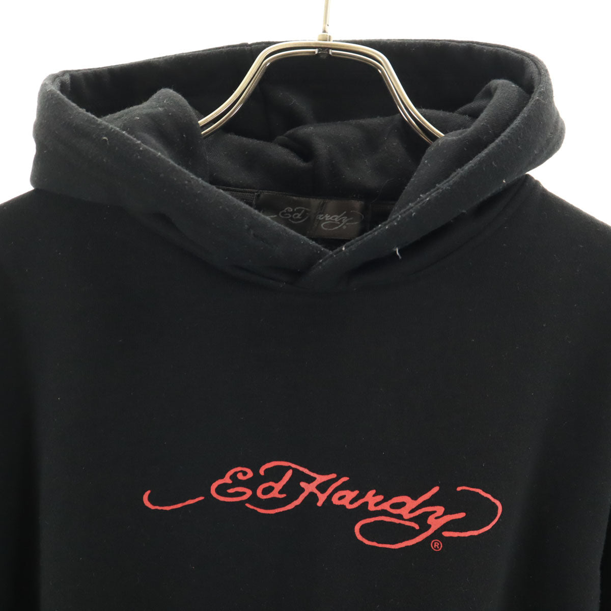 EdHardy エドハーディー バックプリント 長袖 スウェットパーカー M 黒 プルオーバー 裏起毛 メンズ