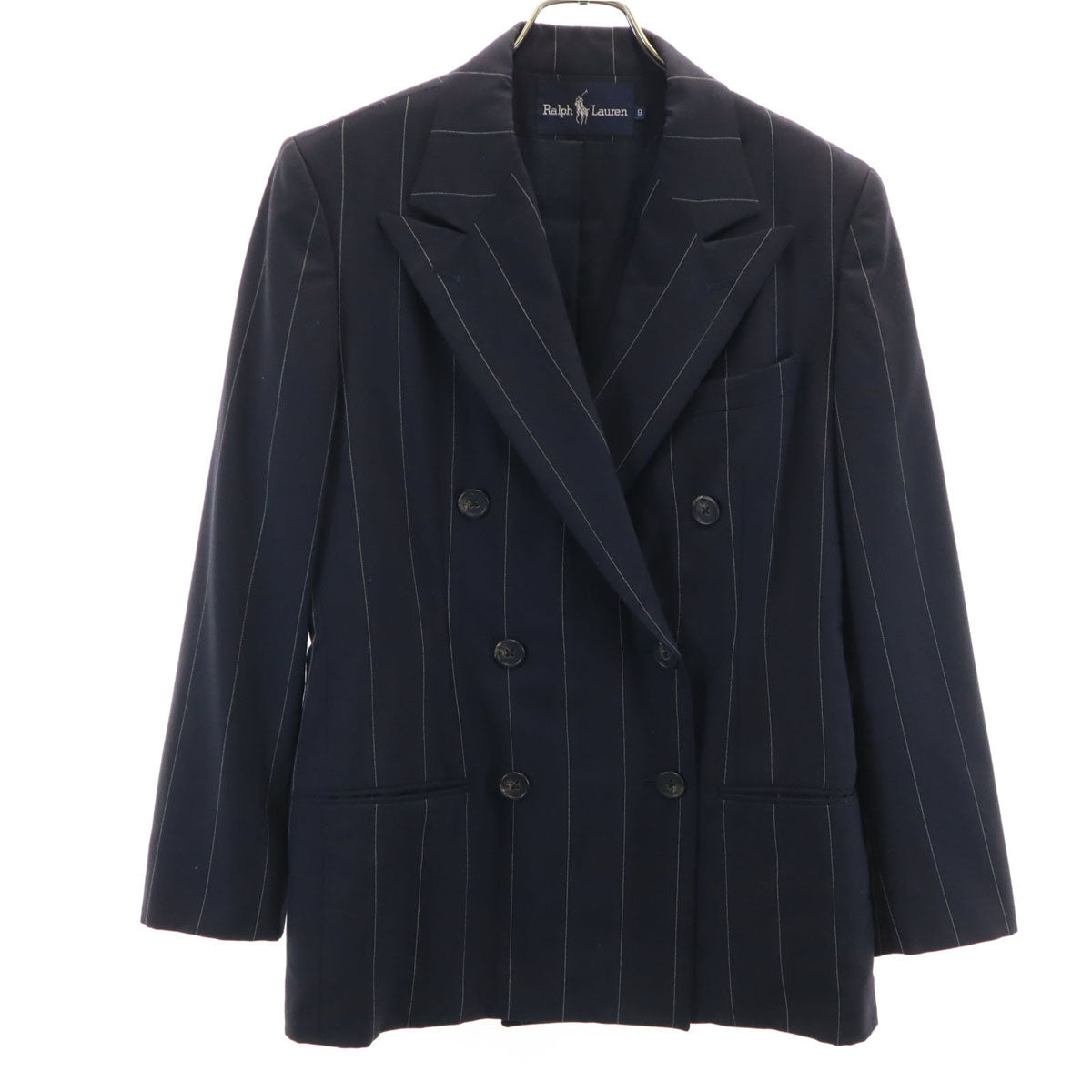RALPH LAUREN ラルフローレン ストライプ柄 テーラードジャケット 9 ネイビー ダブルボタン レディース