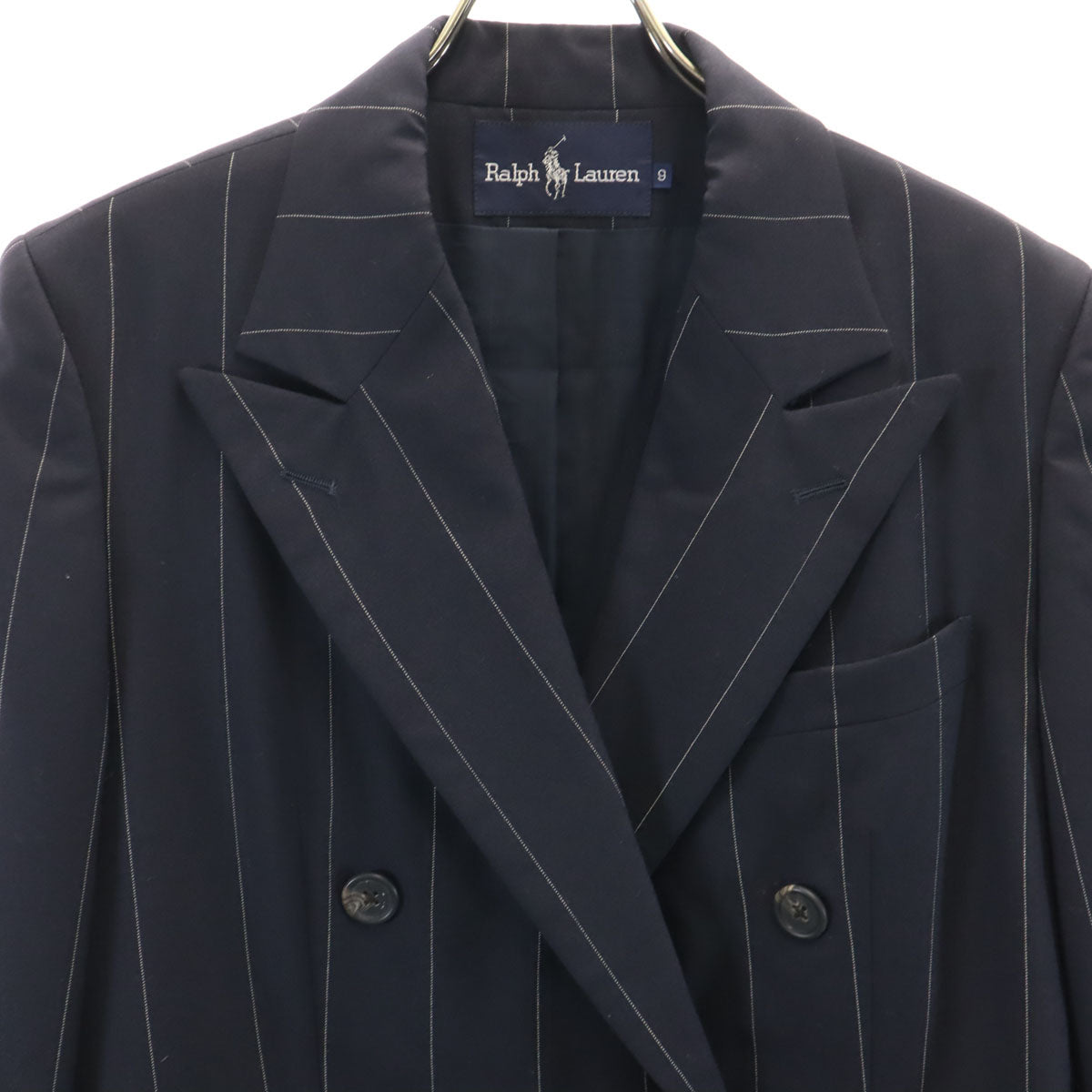 RALPH LAUREN ラルフローレン ストライプ柄 テーラードジャケット 9 ネイビー ダブルボタン レディース