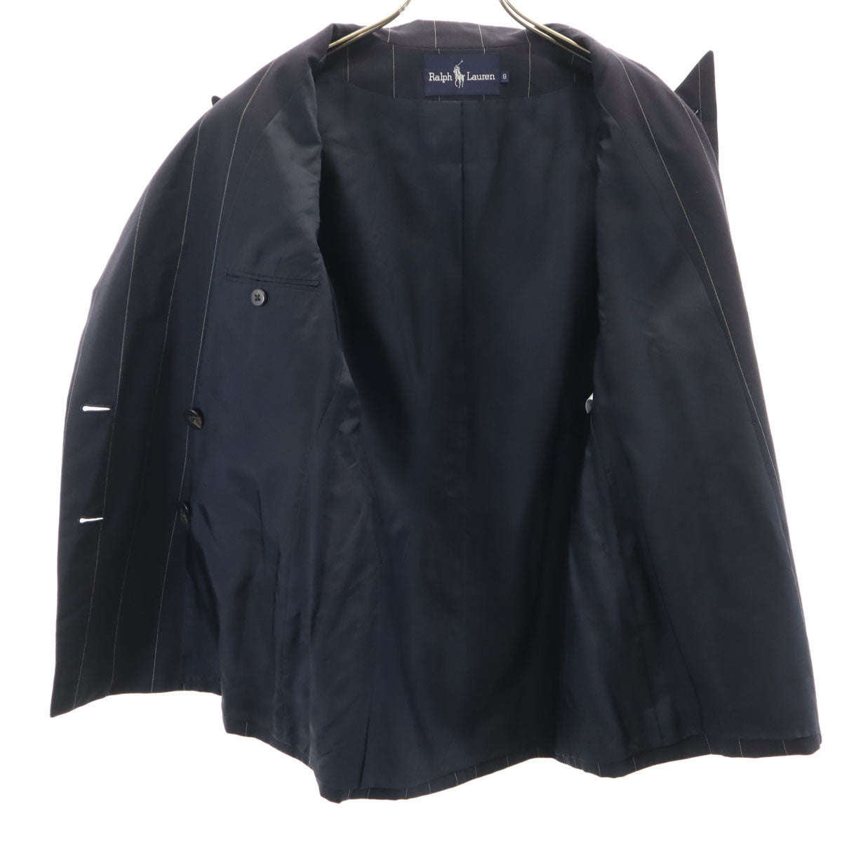 RALPH LAUREN ラルフローレン ストライプ柄 テーラードジャケット 9 ネイビー ダブルボタン レディース