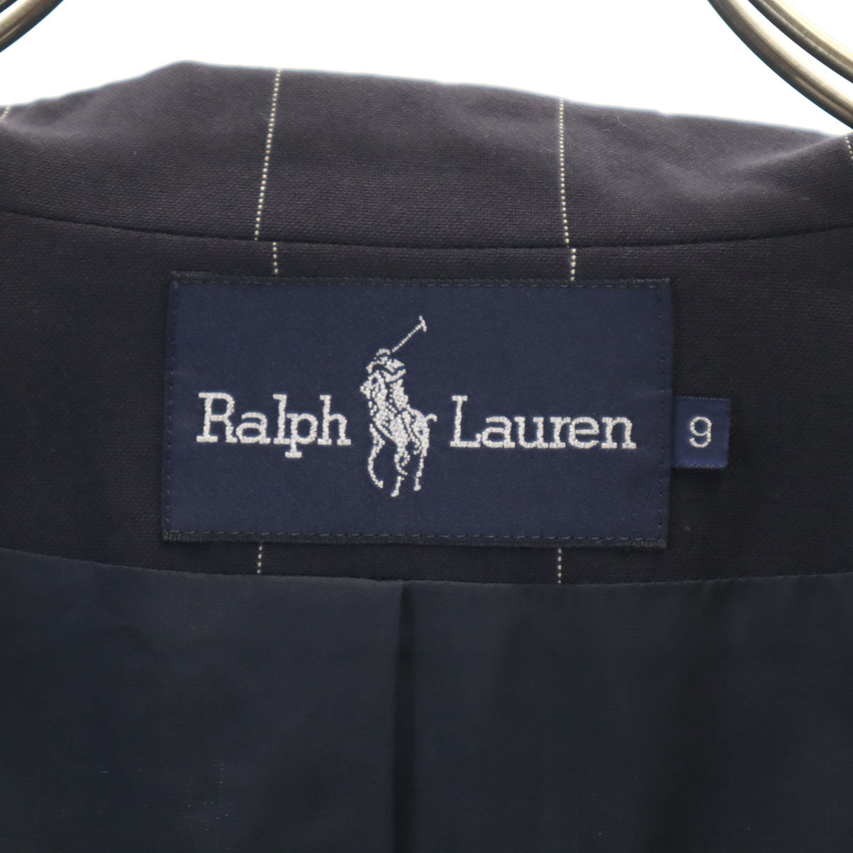 RALPH LAUREN ラルフローレン ストライプ柄 テーラードジャケット 9 ネイビー ダブルボタン レディース