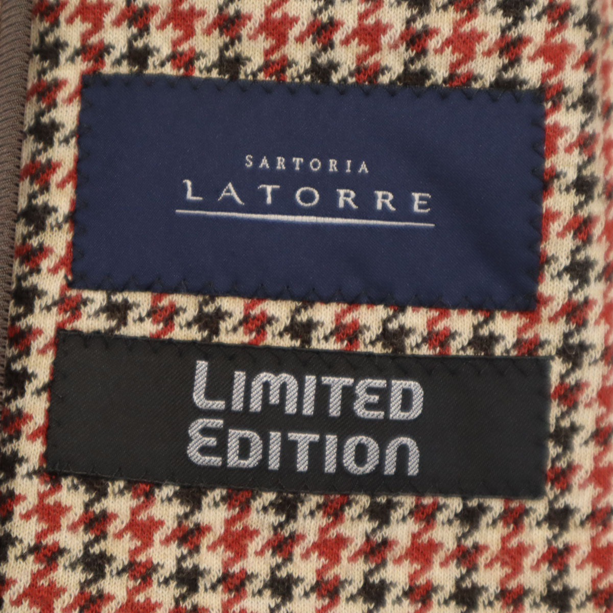 LATORRE ラトーレ イタリア製 ハウンドトゥース柄 テーラードジャケット 46 ベージュ 千鳥格子 アンコン メンズ