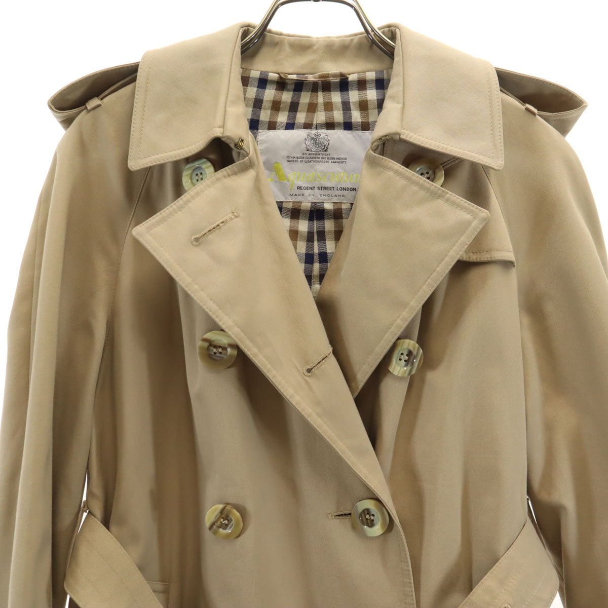 Aquascutum アクアスキュータム 70s 80s イングランド製 ヴィンテージ トレンチコート 8P ベージュ レディース