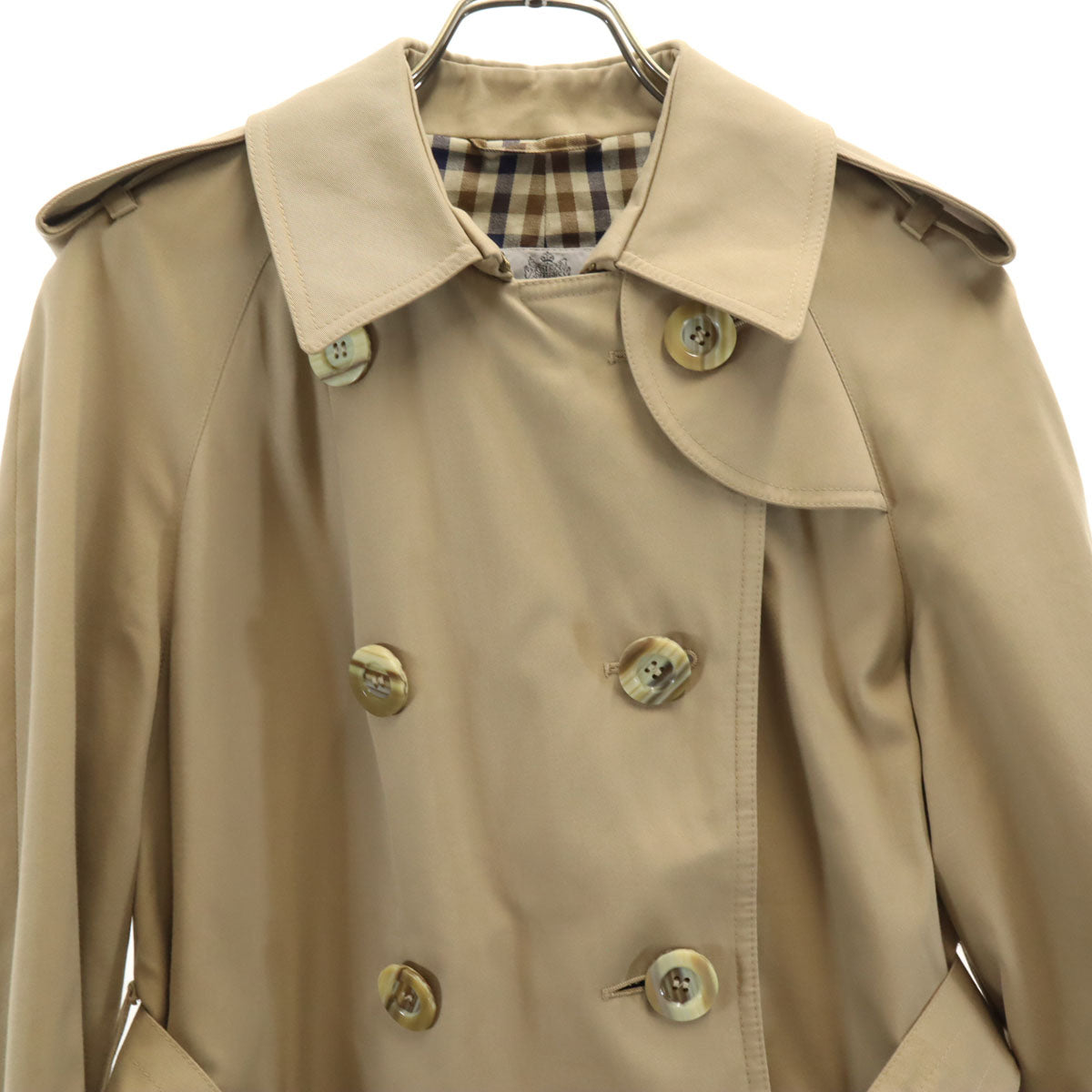 Aquascutum アクアスキュータム 70s 80s イングランド製 ヴィンテージ トレンチコート 8P ベージュ レディース