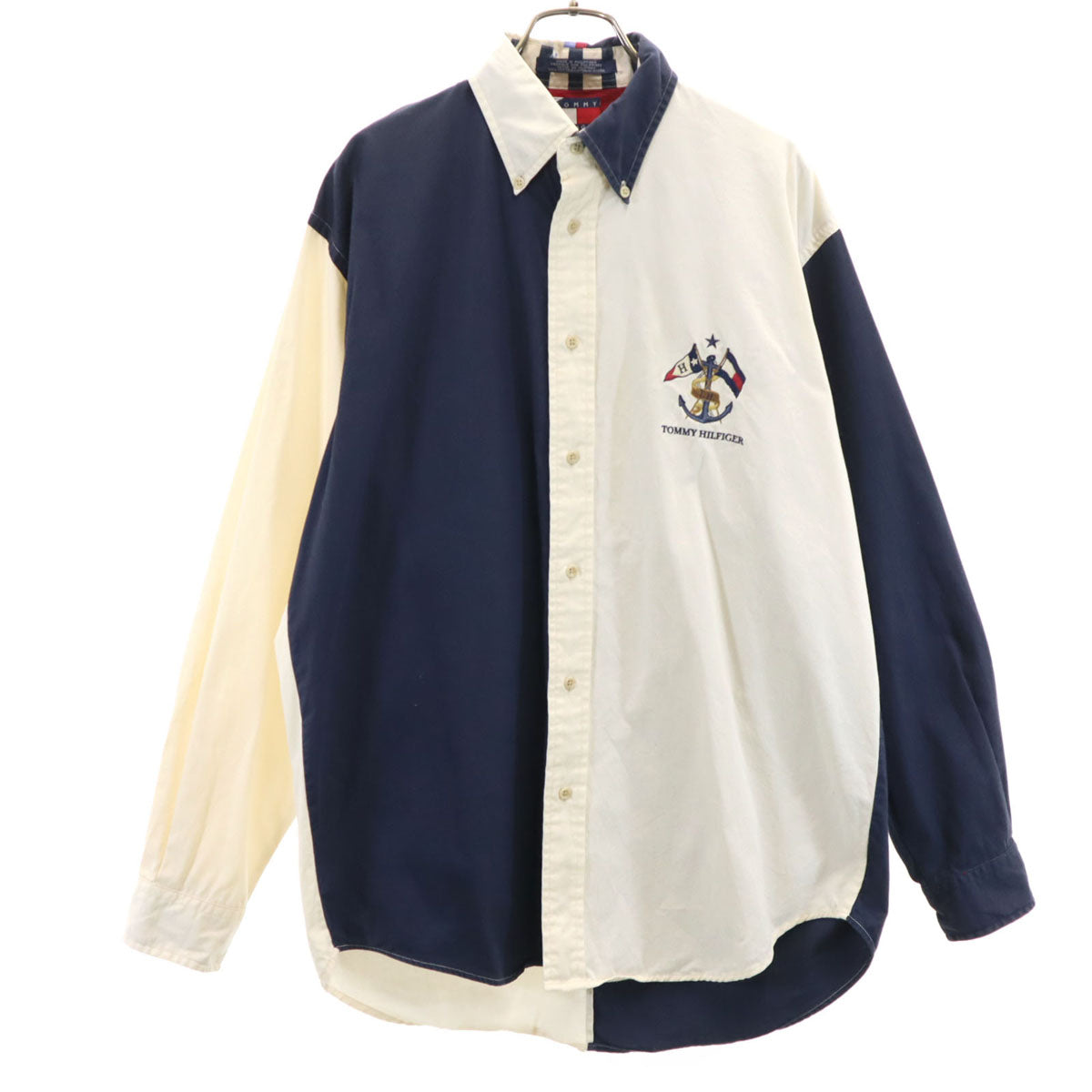 TOMMY HILFIGER トミーヒルフィガー 90s オールド バック フラッグロゴ 長袖 ボタンダウンシャツ S ネイビー メンズ