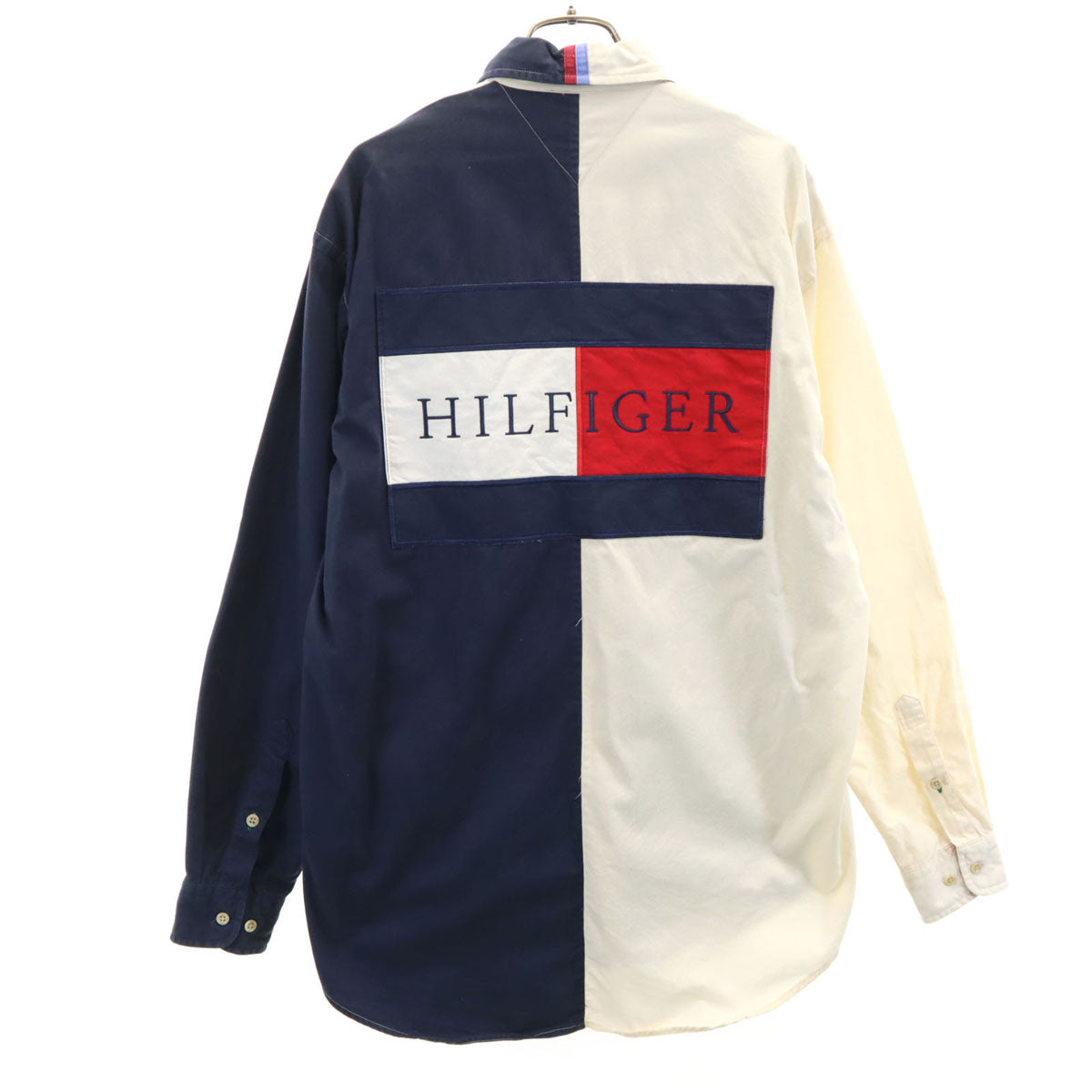 TOMMY HILFIGER トミーヒルフィガー 90s オールド バック フラッグロゴ 長袖 ボタンダウンシャツ S ネイビー メンズ