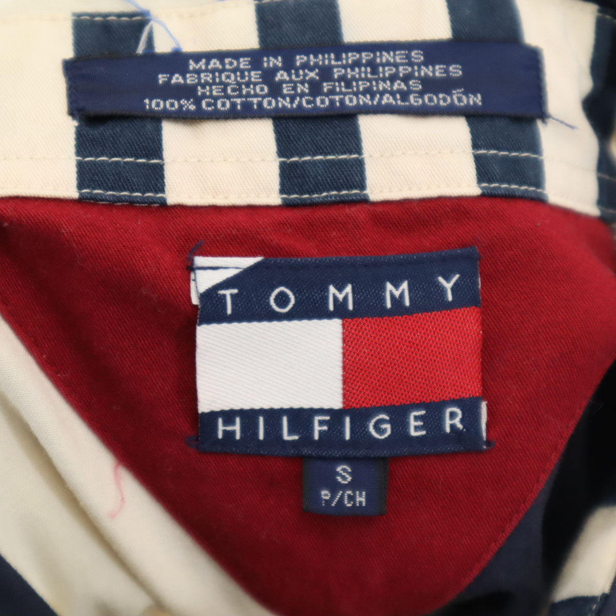 TOMMY HILFIGER トミーヒルフィガー 90s オールド バック フラッグロゴ 長袖 ボタンダウンシャツ S ネイビー メンズ