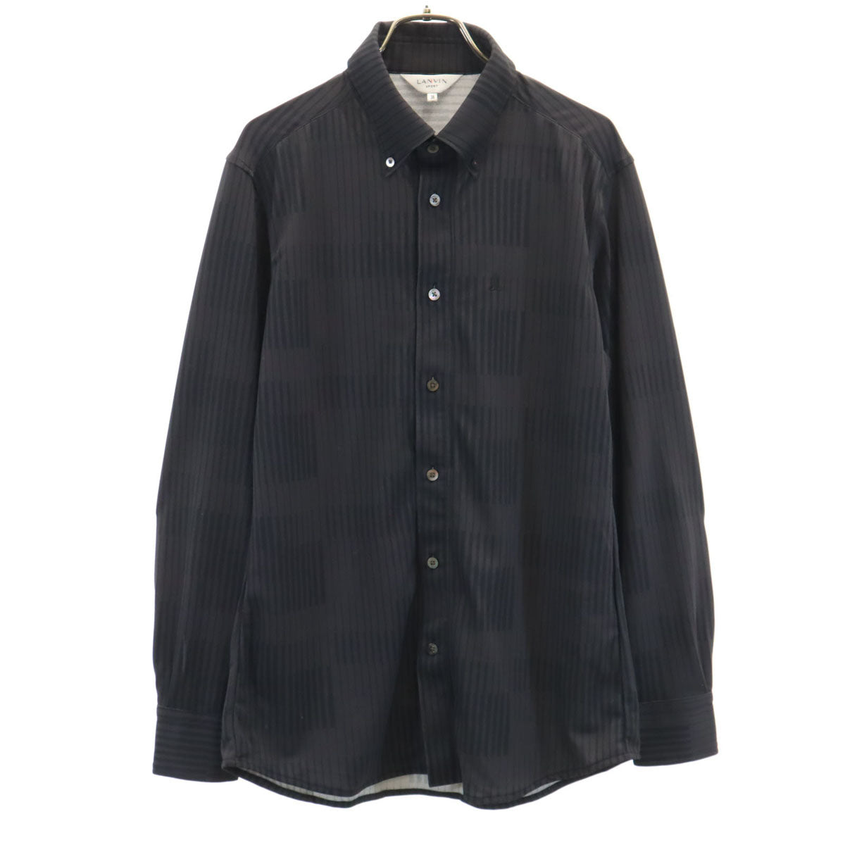 美品 LANVIN SPORT ランバンスポール 総柄 長袖 ボタンダウンシャツ 38 チャコール メンズ