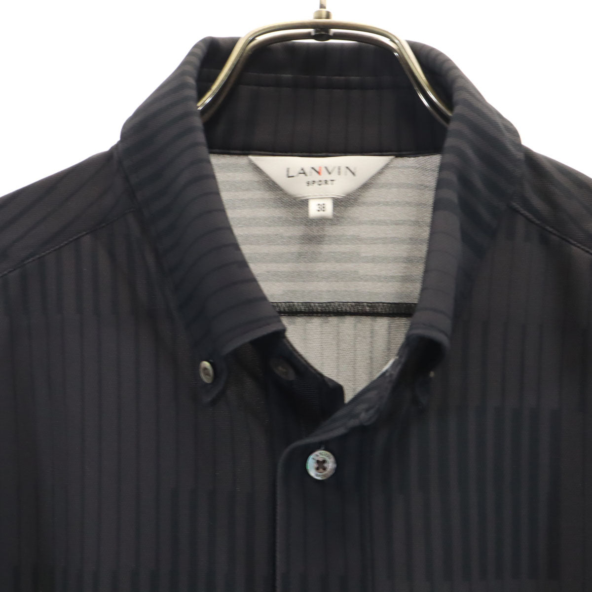 美品 LANVIN SPORT ランバンスポール 総柄 長袖 ボタンダウンシャツ 38 チャコール メンズ