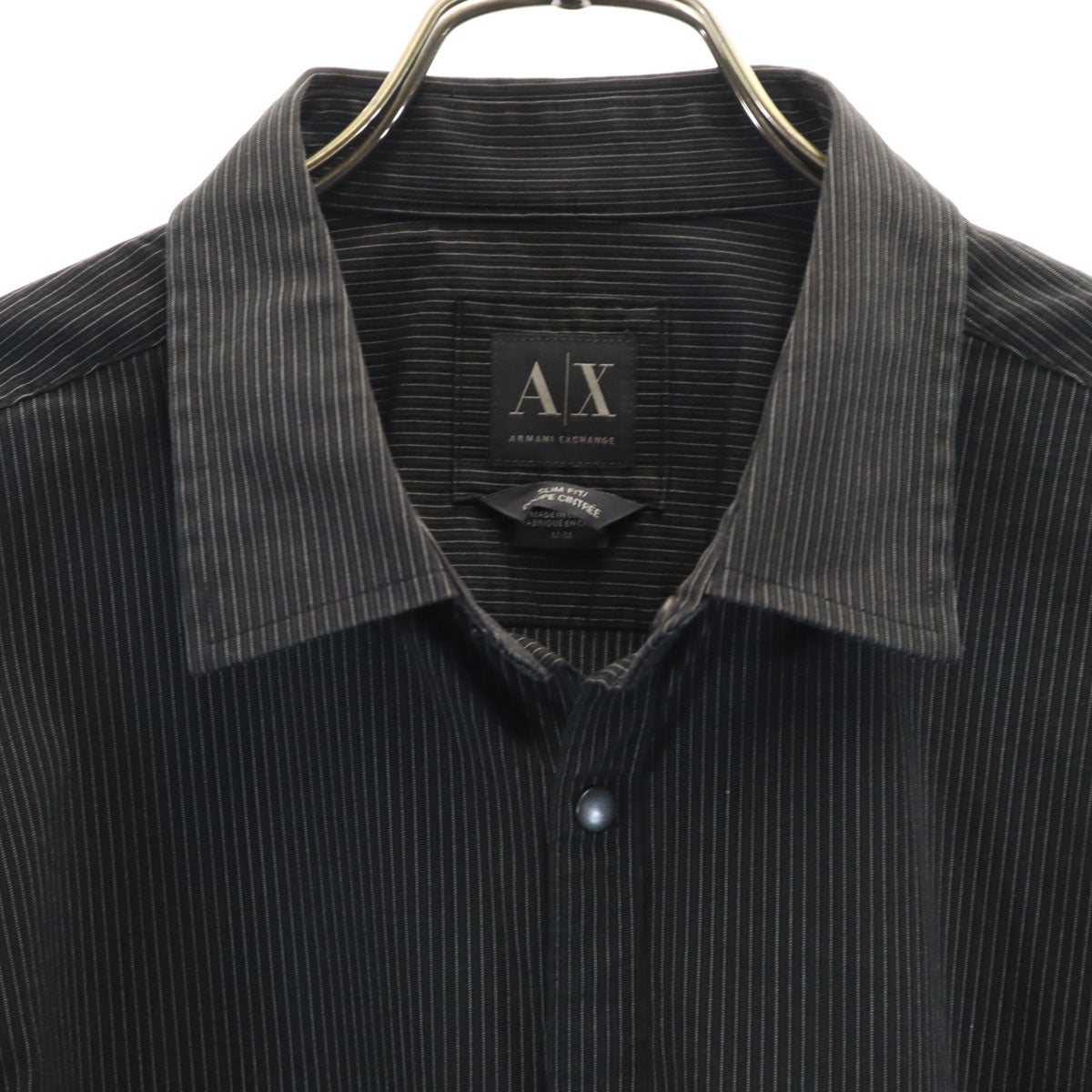 ARMANI EXCHANGE アルマーニエクスチェンジ ストライプ柄 長袖 シャツ M ブラック メンズ