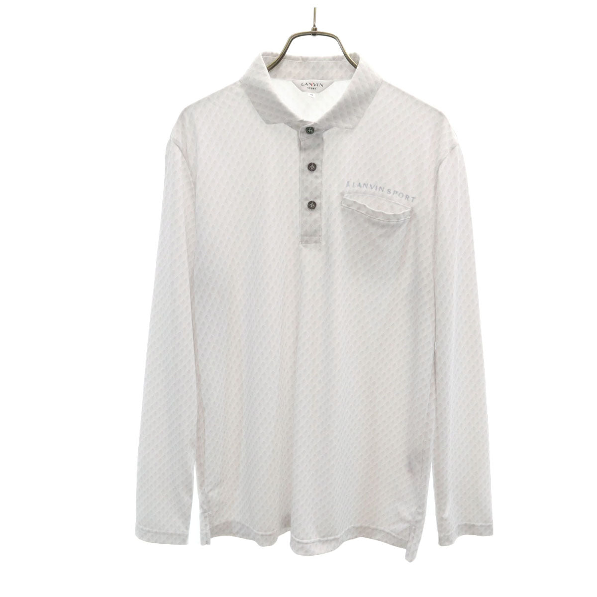 LANVIN SPORT ランバンスポール 日本製 総柄 長袖 ポロシャツ 40 ホワイト メンズ