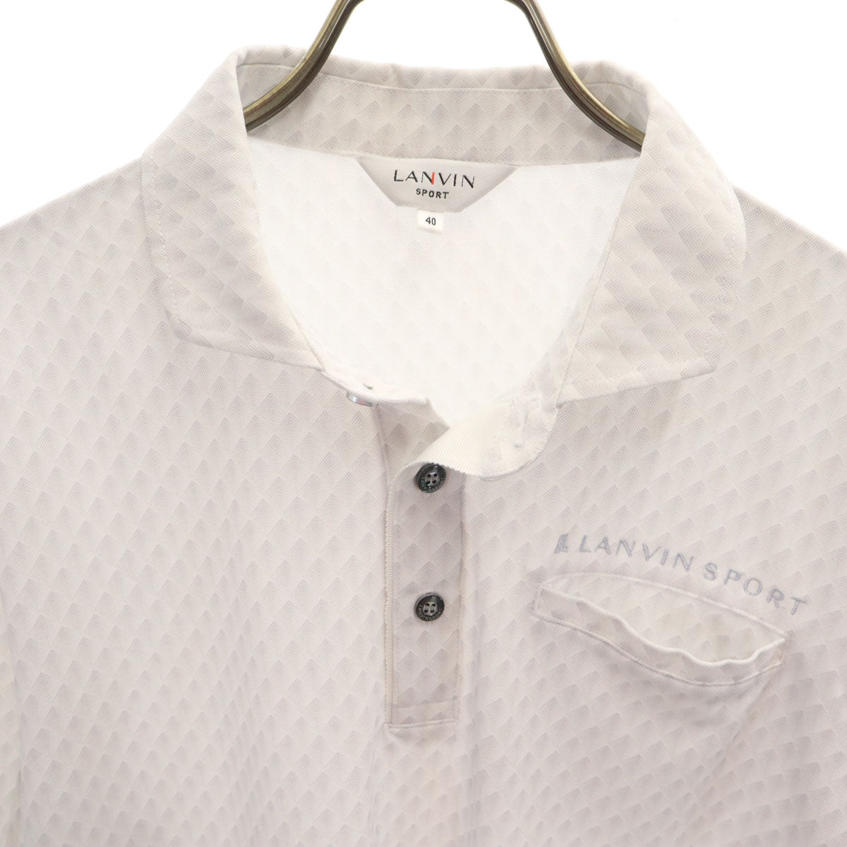 LANVIN SPORT ランバンスポール 日本製 総柄 長袖 ポロシャツ 40 ホワイト メンズ