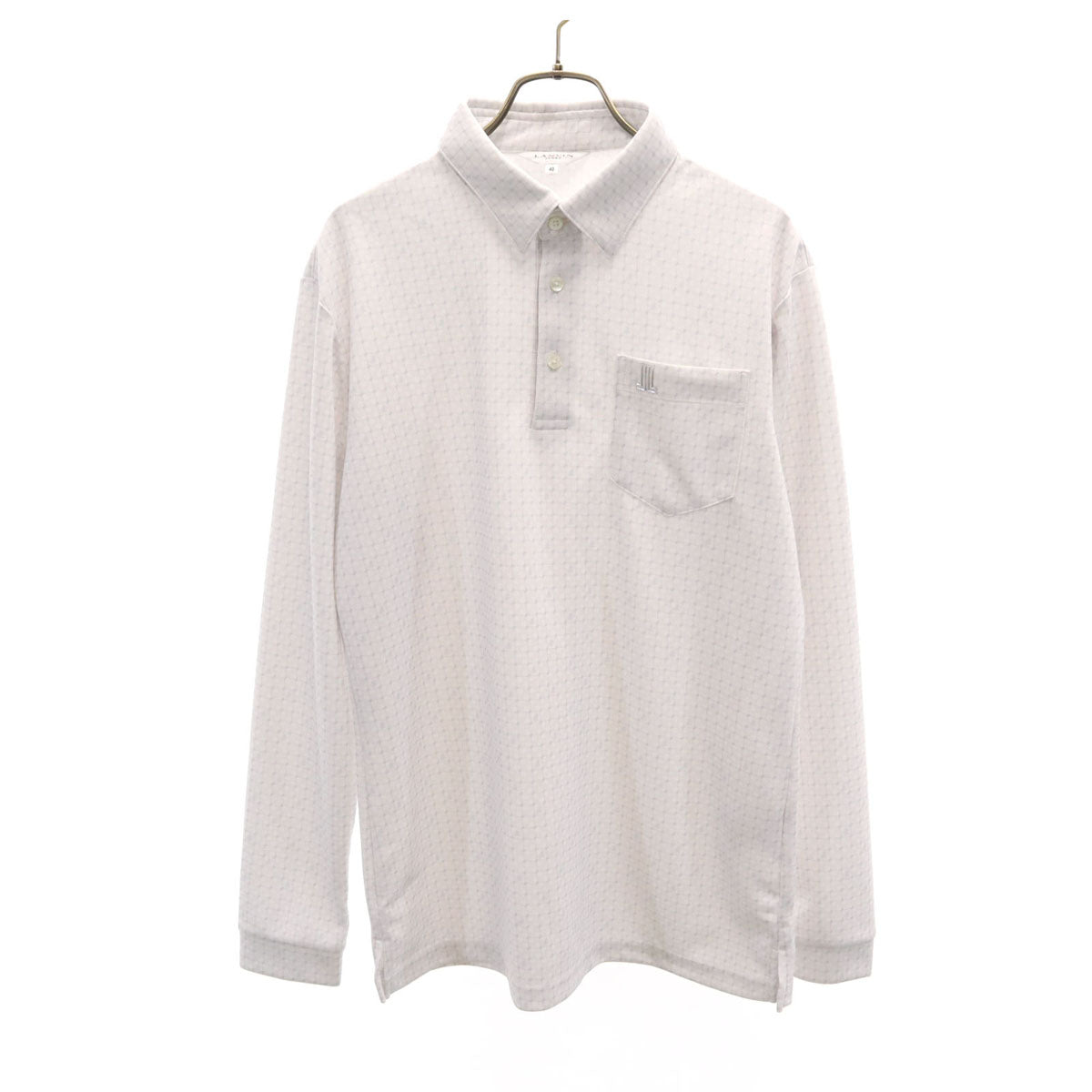 美品 LANVIN SPORT ランバンスポール 総柄 長袖 ポロシャツ 40 ホワイト メンズ