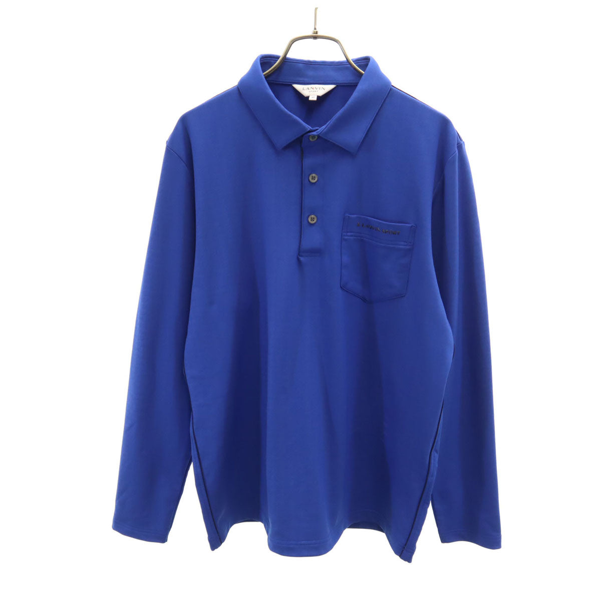 美品 LANVIN SPORT ランバンスポール ハウンドトゥース柄 長袖 ポロシャツ 40 ブルー 千鳥格子 メンズ