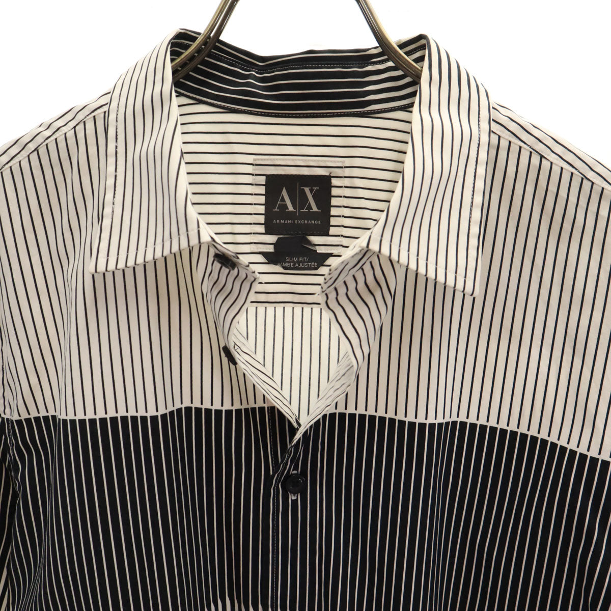 ARMANI EXCHANGE アルマーニエクスチェンジ ストライプ柄 長袖 コットンシャツ M ホワイト メンズ