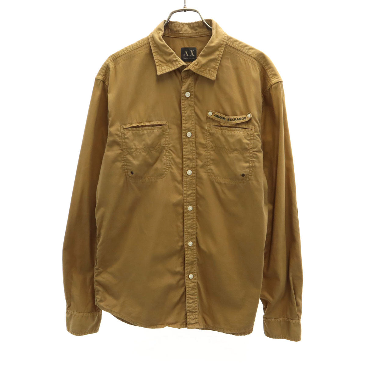 ARMANI EXCHANGE アルマーニエクスチェンジ 長袖 コットンシャツ M キャメル エルボーパッチ メンズ